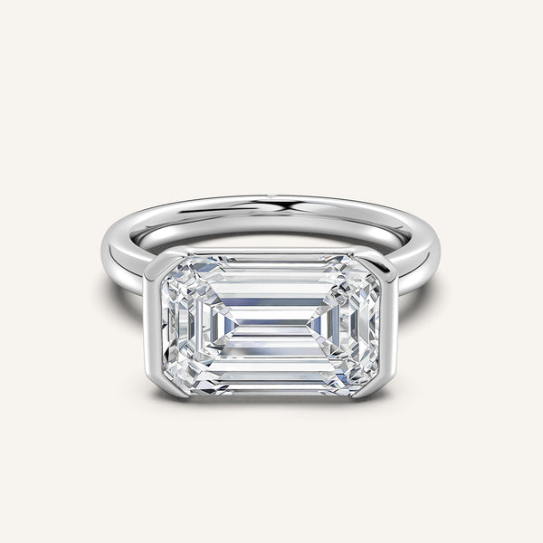 Emerald Cut East West Half Bezel Ring | 18k White Gold