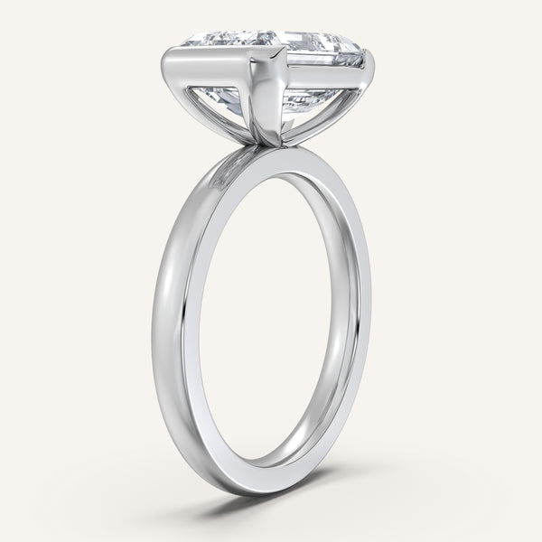 Emerald Cut East West Half Bezel Ring | 18k White Gold