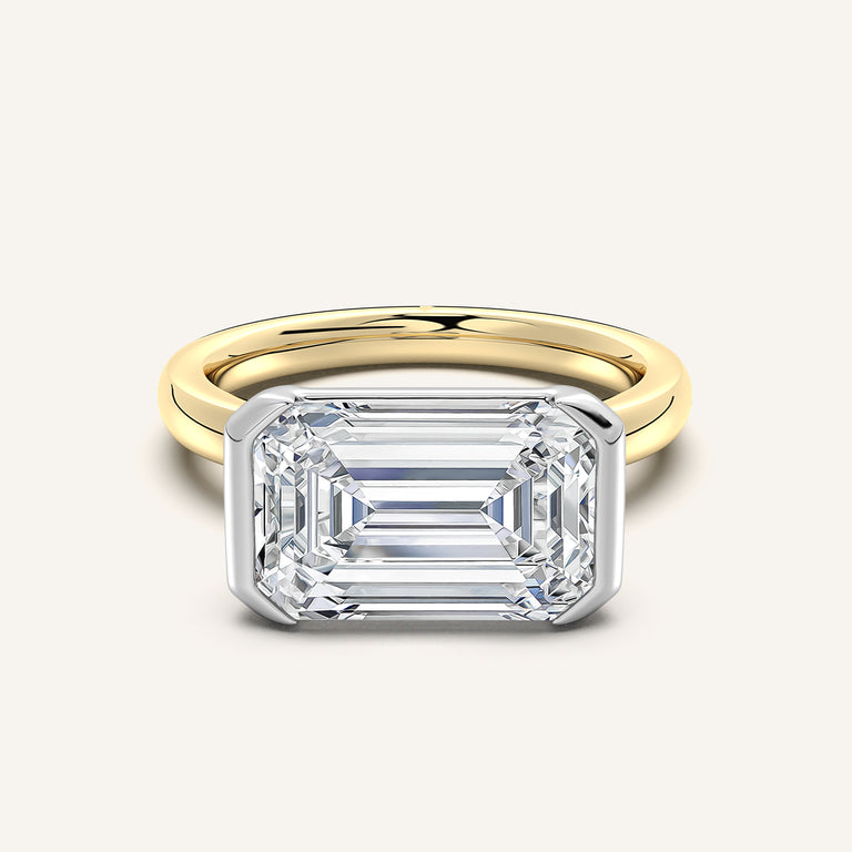 Image for Emerald Cut East West Half Bezel Ring | 18k Two Tone Gold