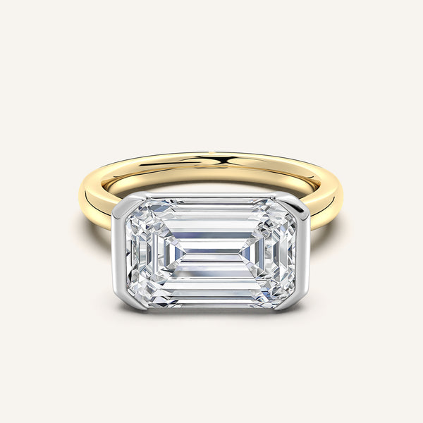 Emerald Cut East West Half Bezel Ring | 14k Two Tone Gold