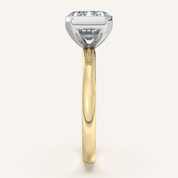 Emerald Cut East West Half Bezel Ring | 18k Two Tone Gold