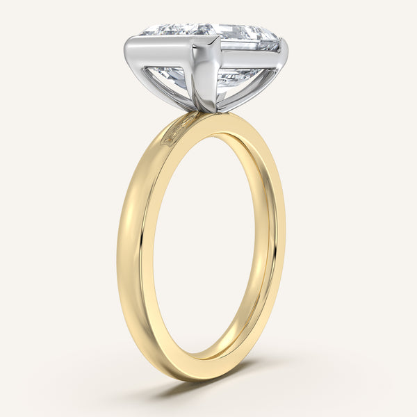 Emerald Cut East West Half Bezel Ring | 18k Two Tone Gold