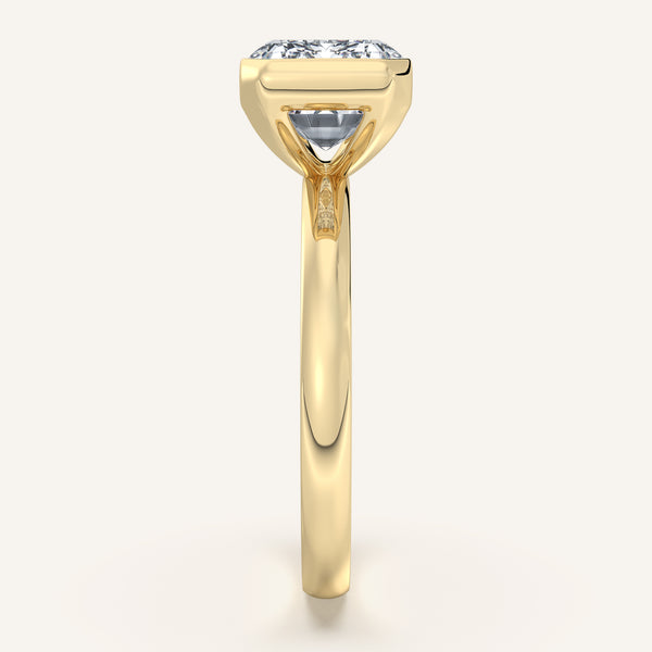 Emerald Cut East West Half Bezel Ring | 14k Yellow Gold