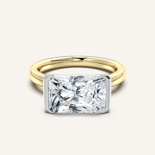 Radiant Cut East West Half Bezel Ring | 18k Two Tone Gold