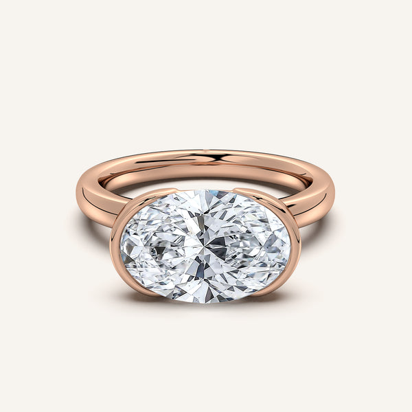 Oval East West Half Bezel Ring | 18k Rose Gold