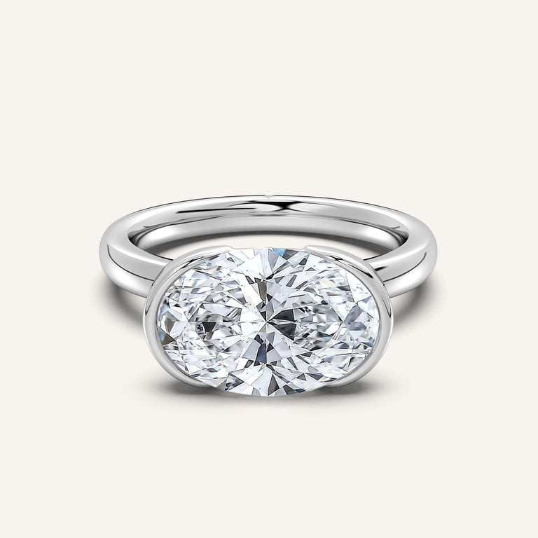 Image for Oval East West Half Bezel Ring | 18k White Gold