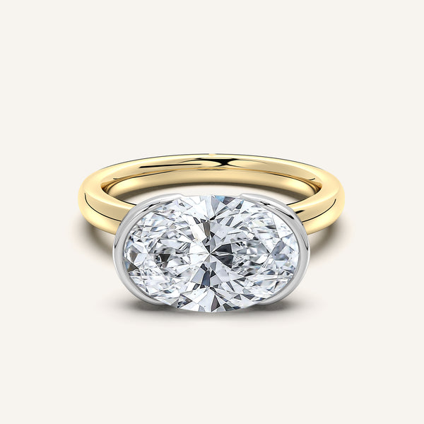 Oval East West Half Bezel Ring | 14k Two Tone Gold