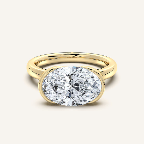 Oval East West Half Bezel Ring | 18k Yellow Gold
