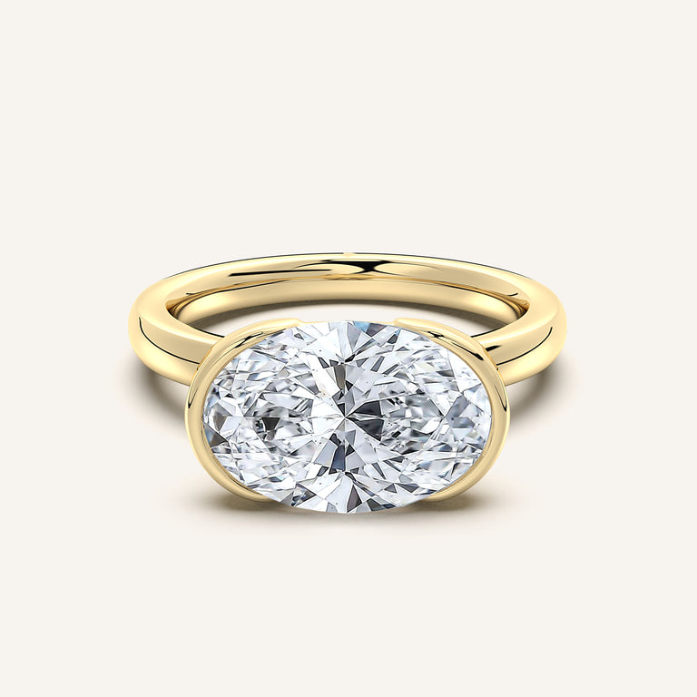 Image for Oval East West Half Bezel Ring | 18k Yellow Gold