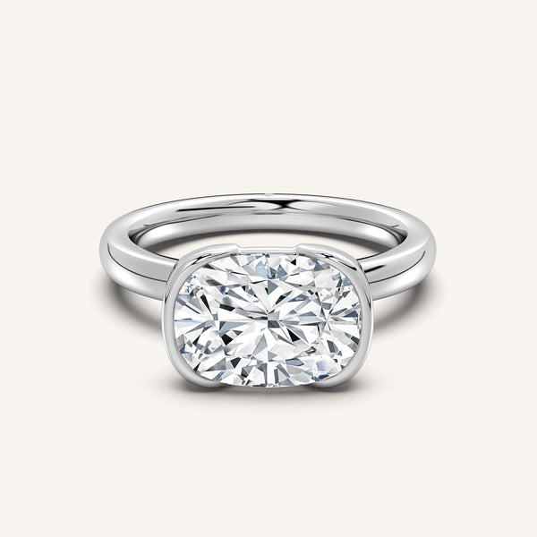 Cushion Cut East West Half Bezel Ring | 18k White Gold