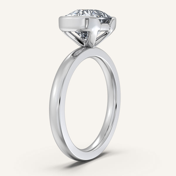 Cushion Cut East West Half Bezel Ring | 14k White Gold