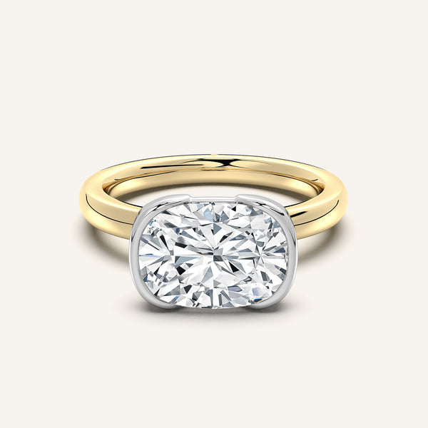 Cushion Cut East West Half Bezel Ring | 14k Two Tone Gold