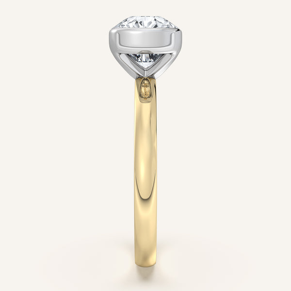 Cushion Cut East West Half Bezel Ring | 14k Two Tone Gold