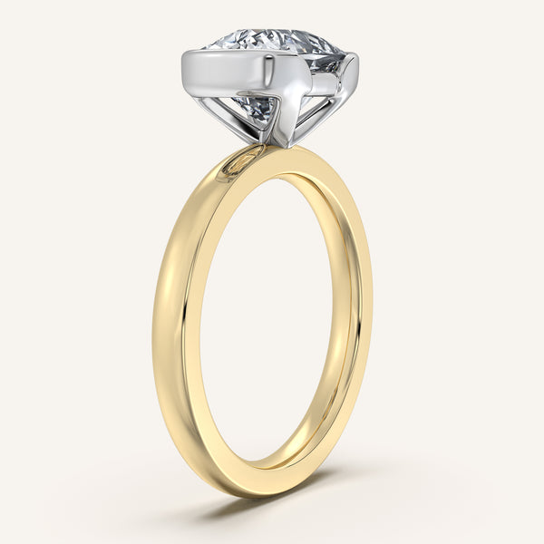 Cushion Cut East West Half Bezel Ring | 14k Two Tone Gold