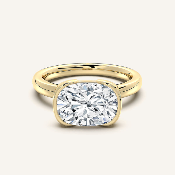 Cushion Cut East West Half Bezel Ring | 14k Yellow Gold