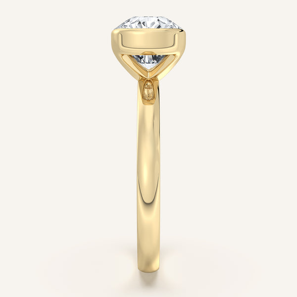 Cushion Cut East West Half Bezel Ring | 14k Yellow Gold