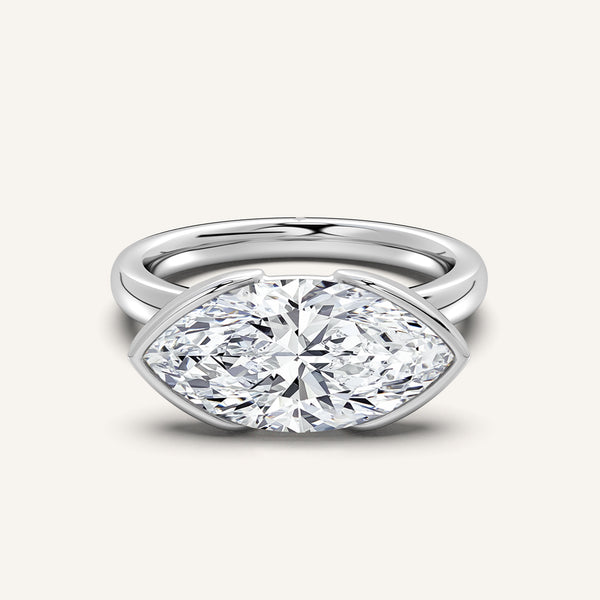 Marquise East West Half Bezel Ring | 18k White Gold