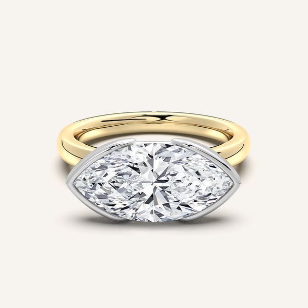 Marquise East West Half Bezel Ring | 14k Two Tone Gold
