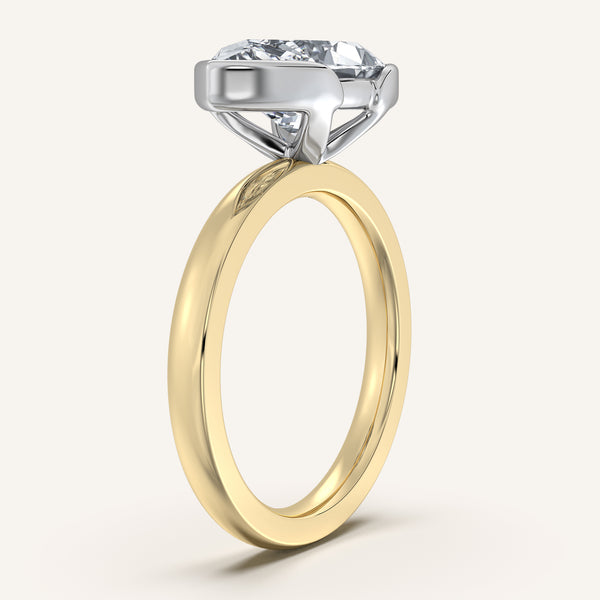 Marquise East West Half Bezel Ring | 14k Two Tone Gold