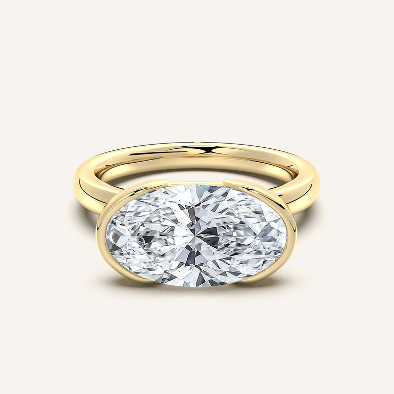 Moval East West Half Bezel Ring in 14k Yellow Gold
