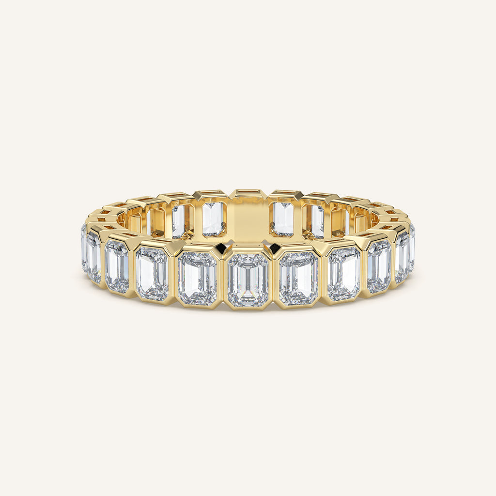 Emerald-Cut Bezel Eternity Band — 3 CTW in 14k Yellow Gold (view 1)