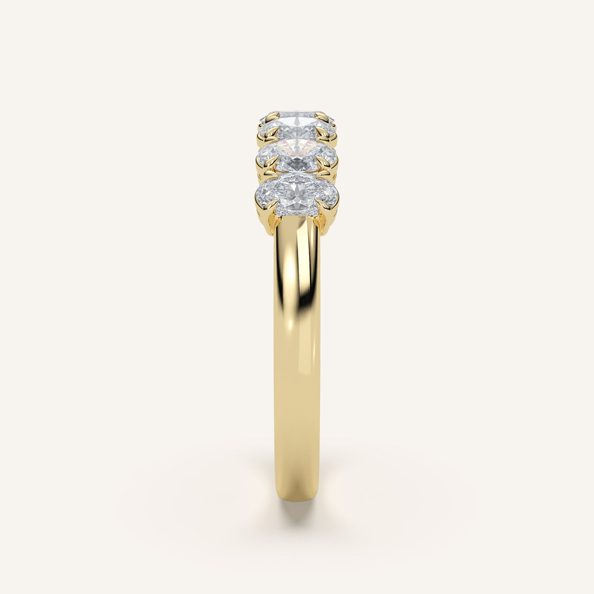 Claw-Prong Oval Half Eternity Band — 1 CTW in 14k Yellow Gold (view 3)