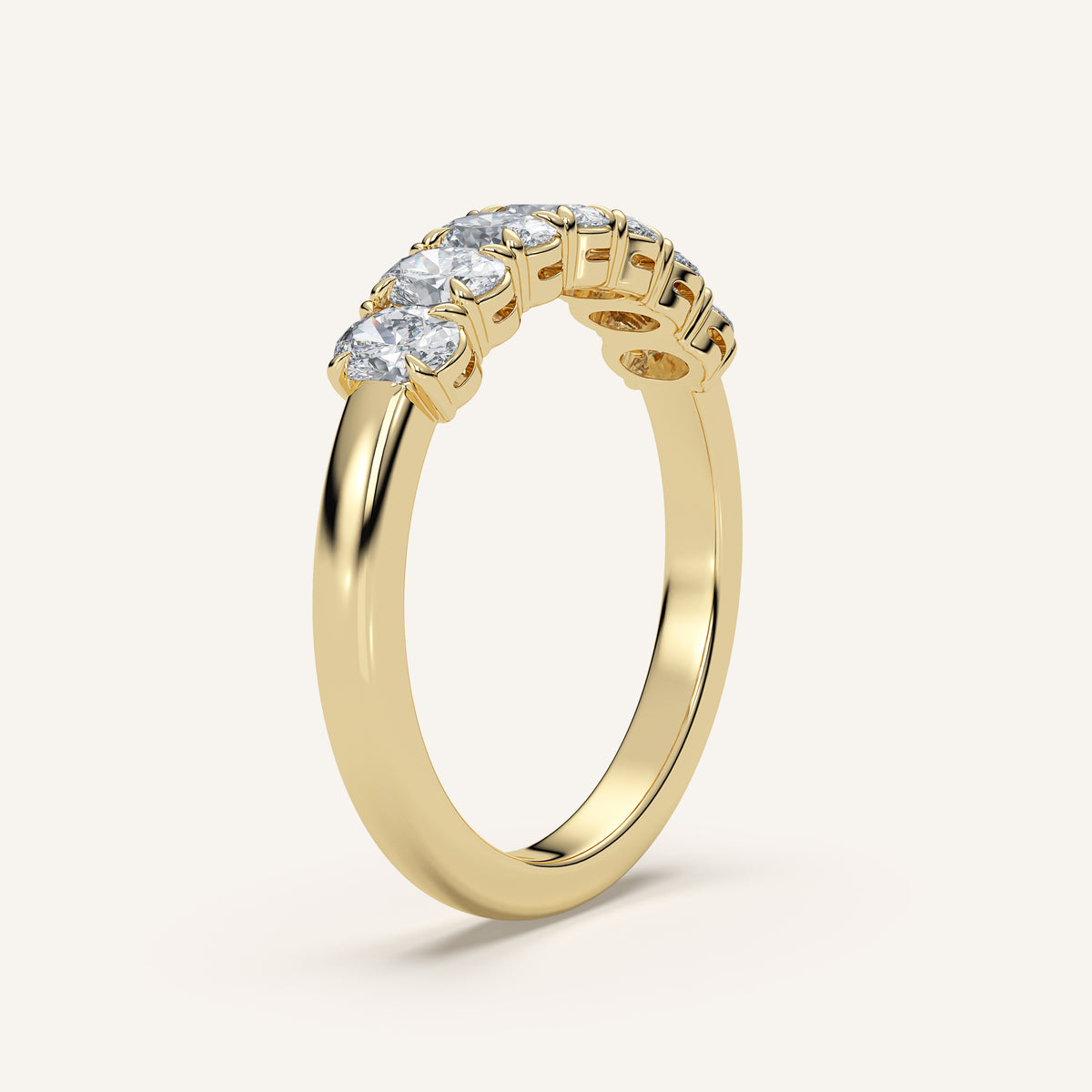 Claw-Prong Oval Half Eternity Band — 1 CTW in 14k Yellow Gold (view 2)