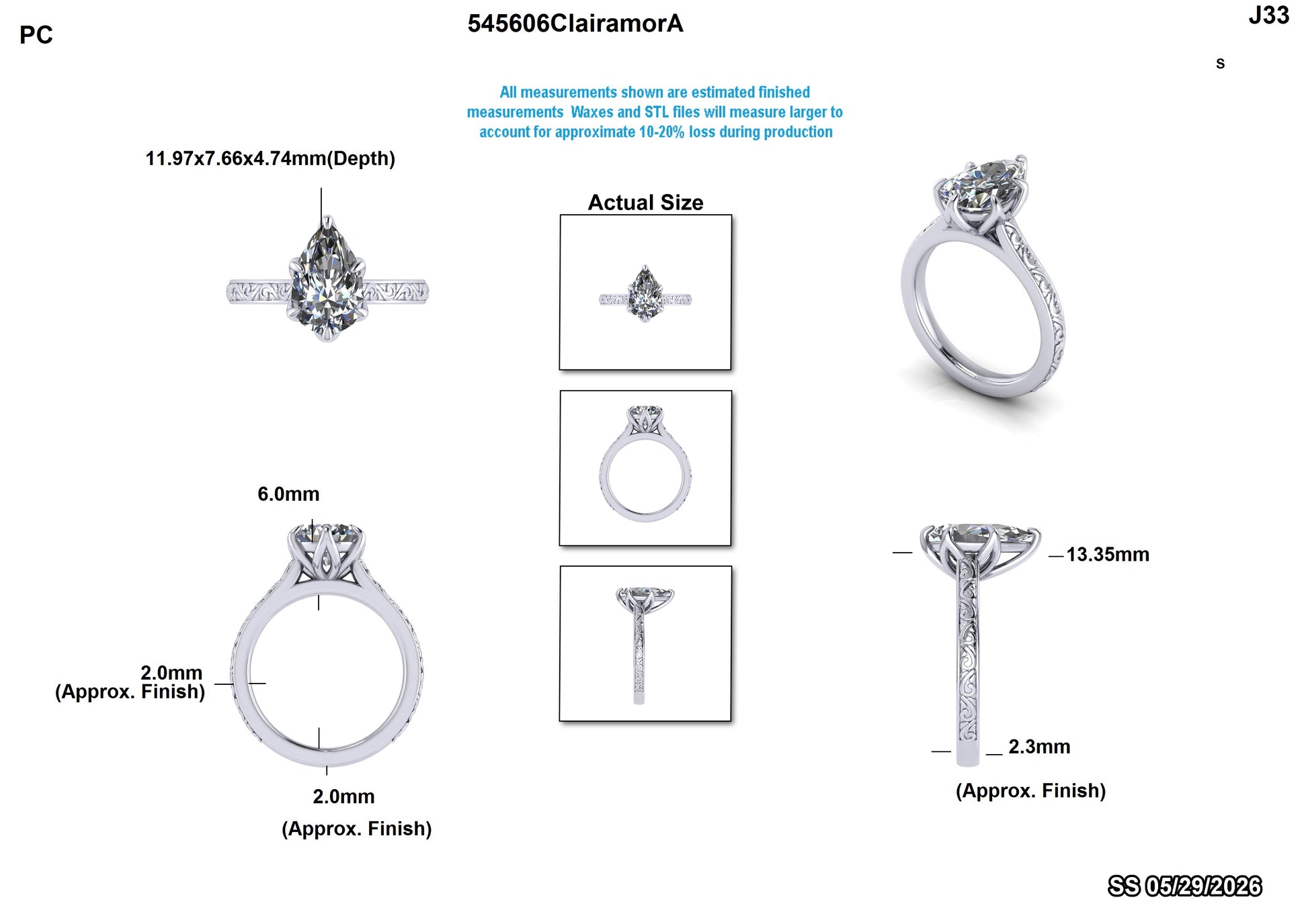 Lab-grown diamond engagement ring with intricate band design and pear-shaped stone