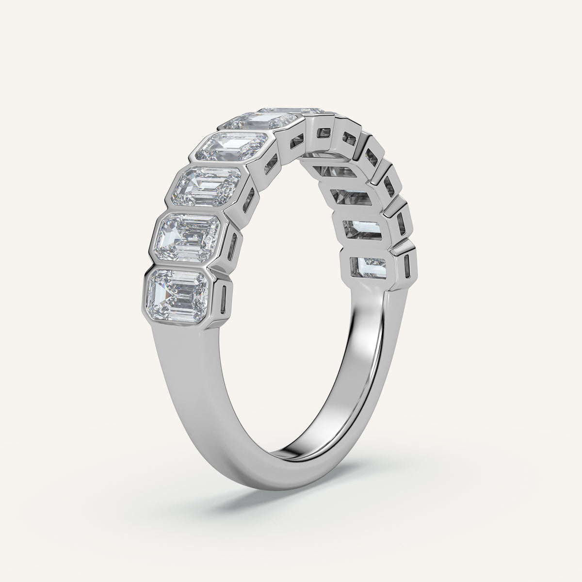 Emerald-Cut Bezel Half Eternity Band — 1.5 CTW in 14k White Gold (view 2)