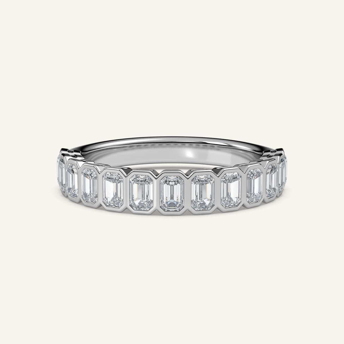 Emerald-Cut Bezel Half Eternity Band — 1 CTW in 14k White Gold (view 1)