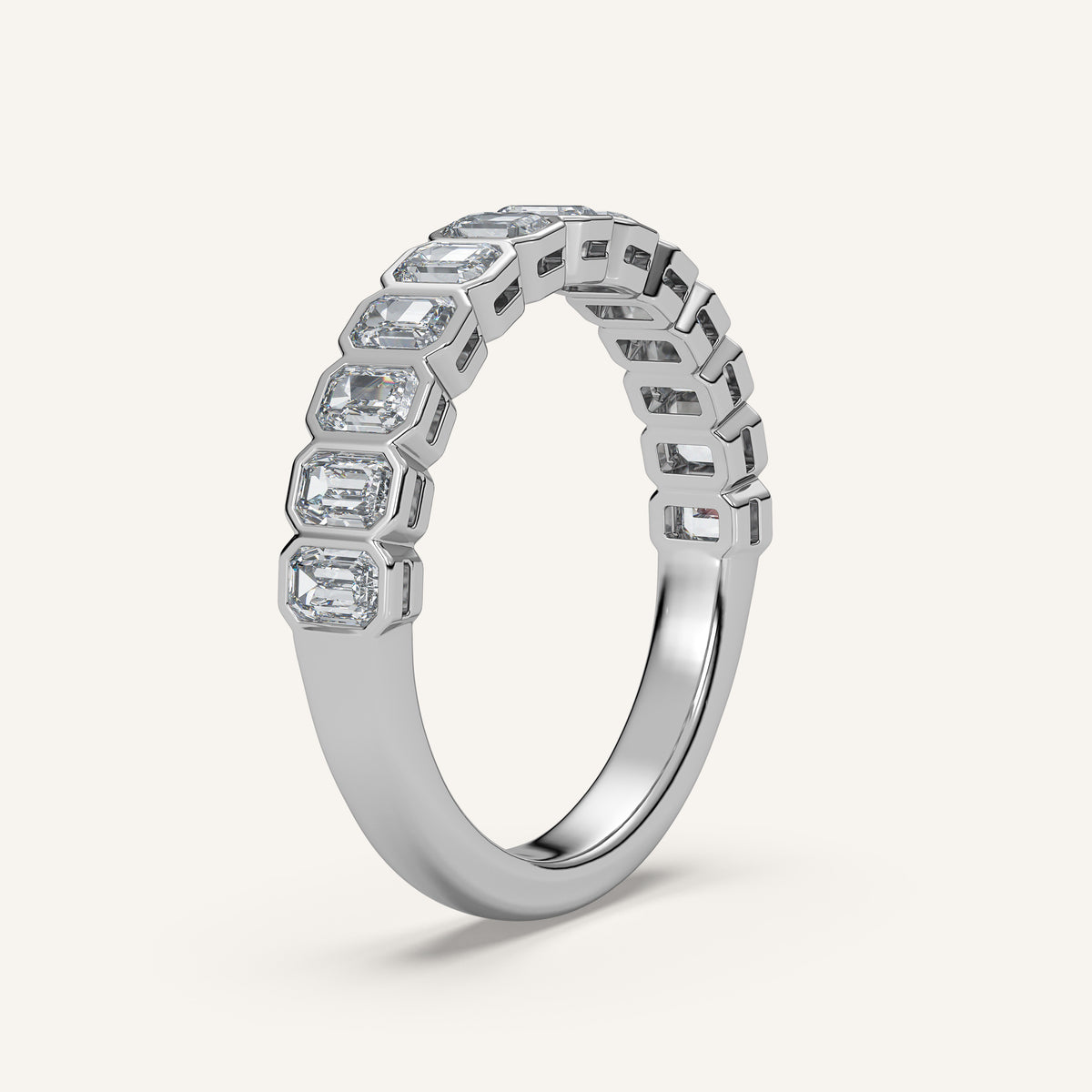 Emerald-Cut Bezel Half Eternity Band — 1 CTW in 14k White Gold (view 2)