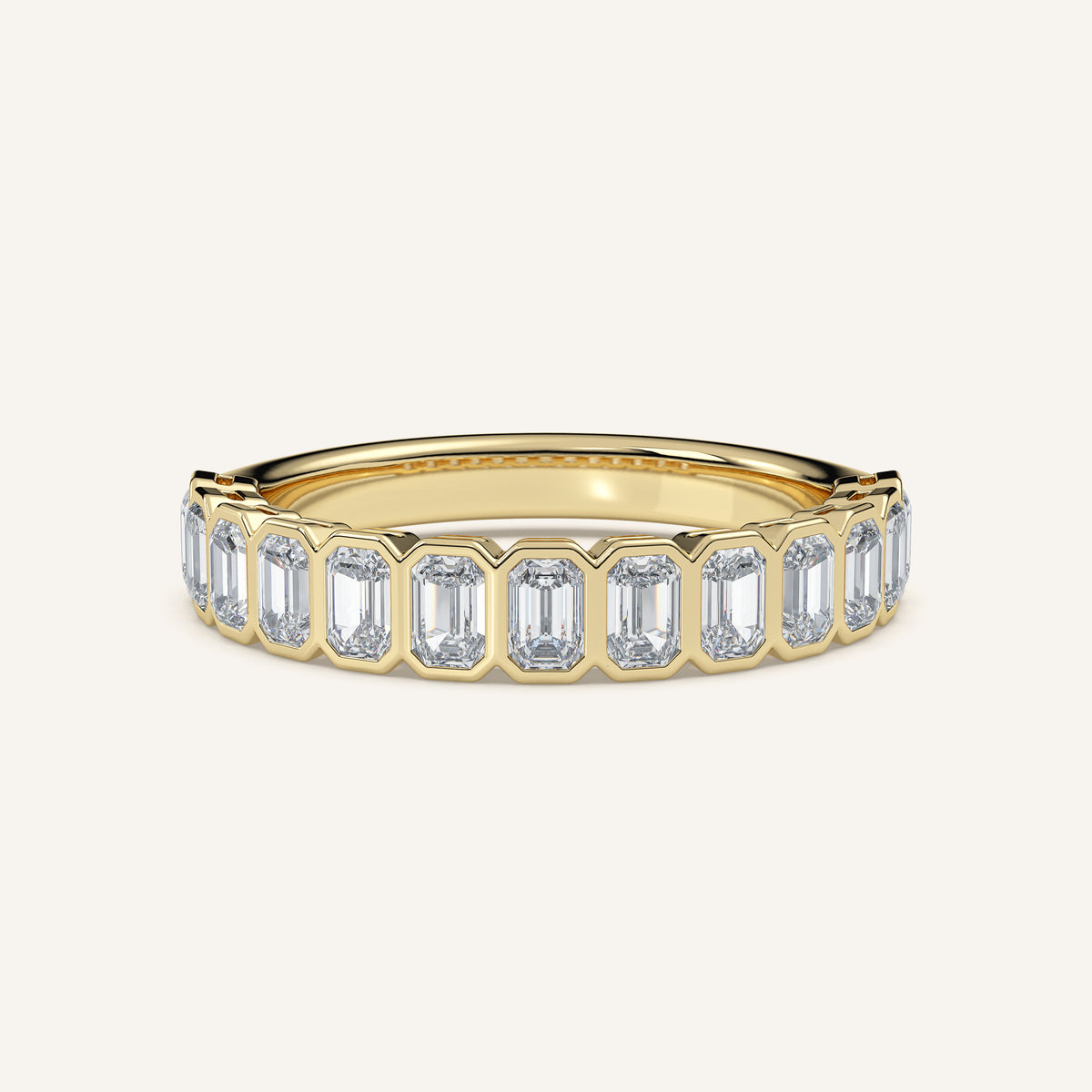 Emerald-Cut Bezel Half Eternity Band — 1 CTW in 14k Yellow Gold (view 1)