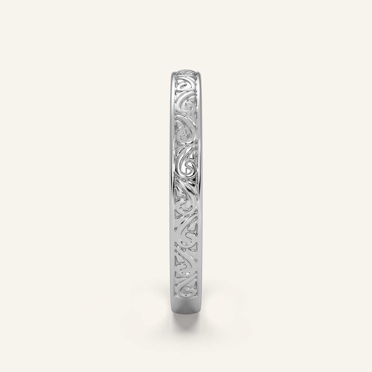 Scroll Engraved Wedding Band in 14k White Gold (view 3)