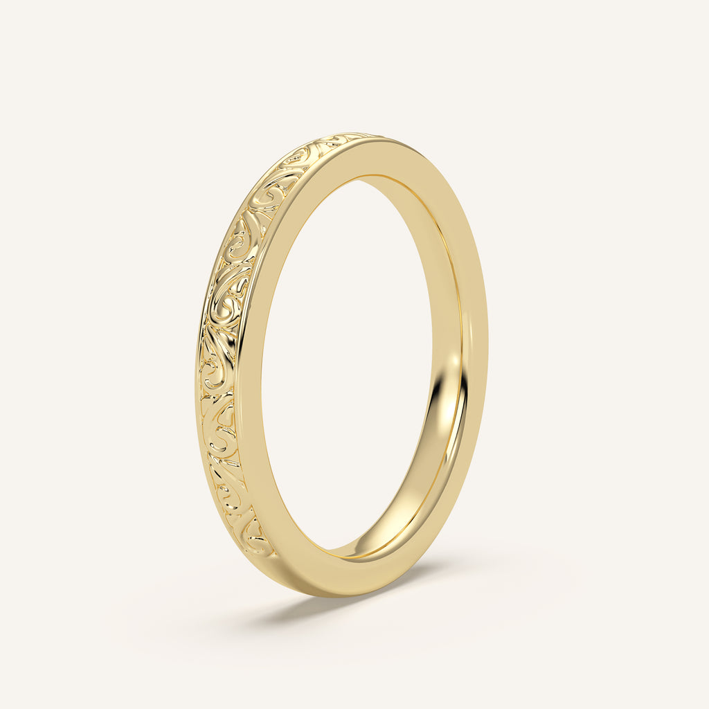 Scroll Engraved Wedding Band in 14k Yellow Gold (view 2)