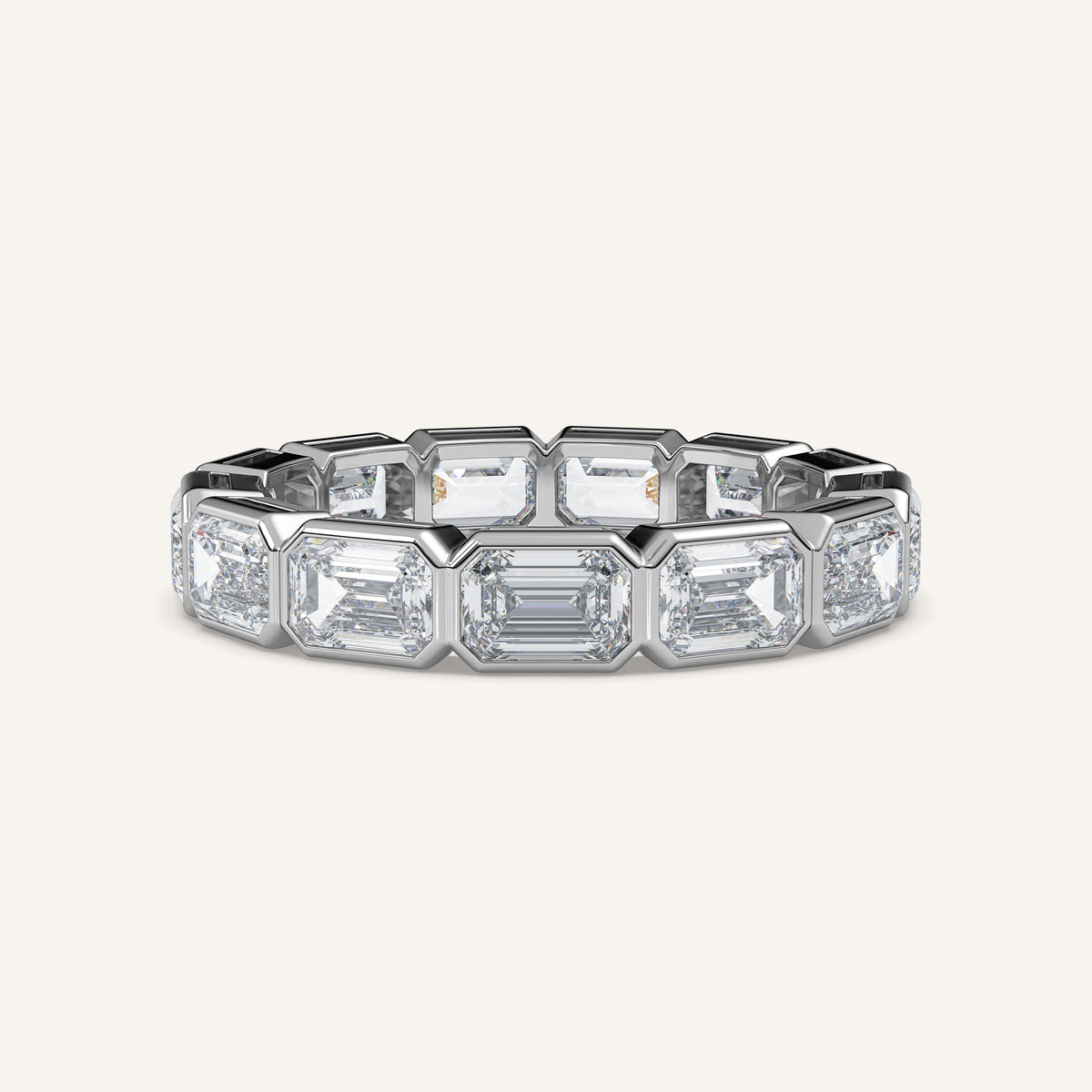 East-West Emerald-Cut Bezel Eternity Band — 3.5 CTW in 14k White Gold (view 1)