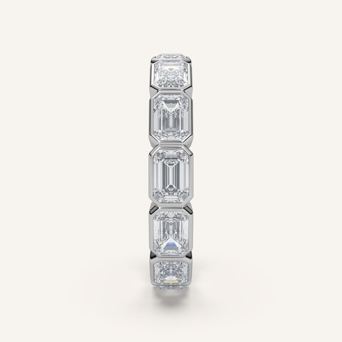 East-West Emerald-Cut Bezel Eternity Band — 3.5 CTW in 14k White Gold (view 3)