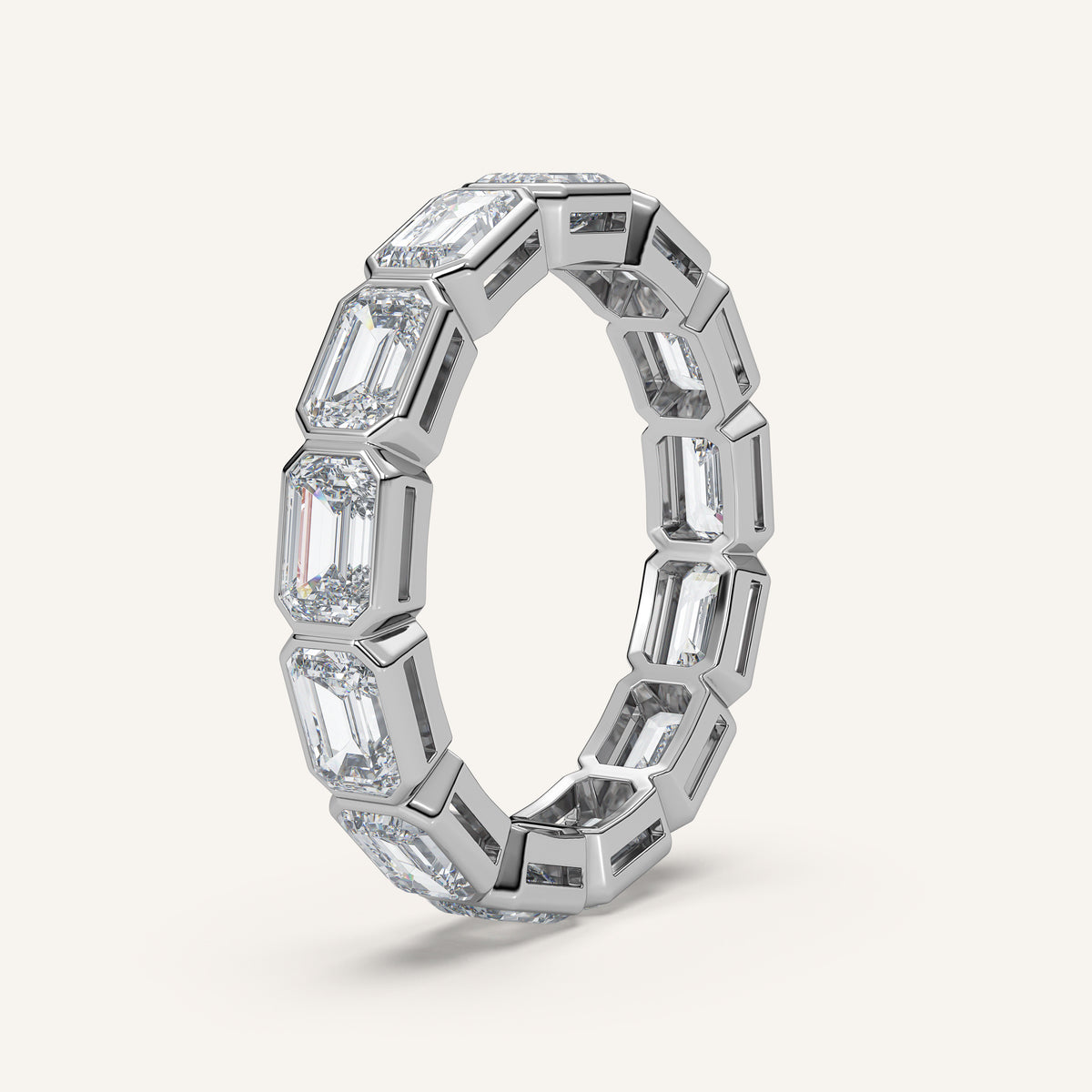 East-West Emerald-Cut Bezel Eternity Band — 3.5 CTW in 14k White Gold (view 2)
