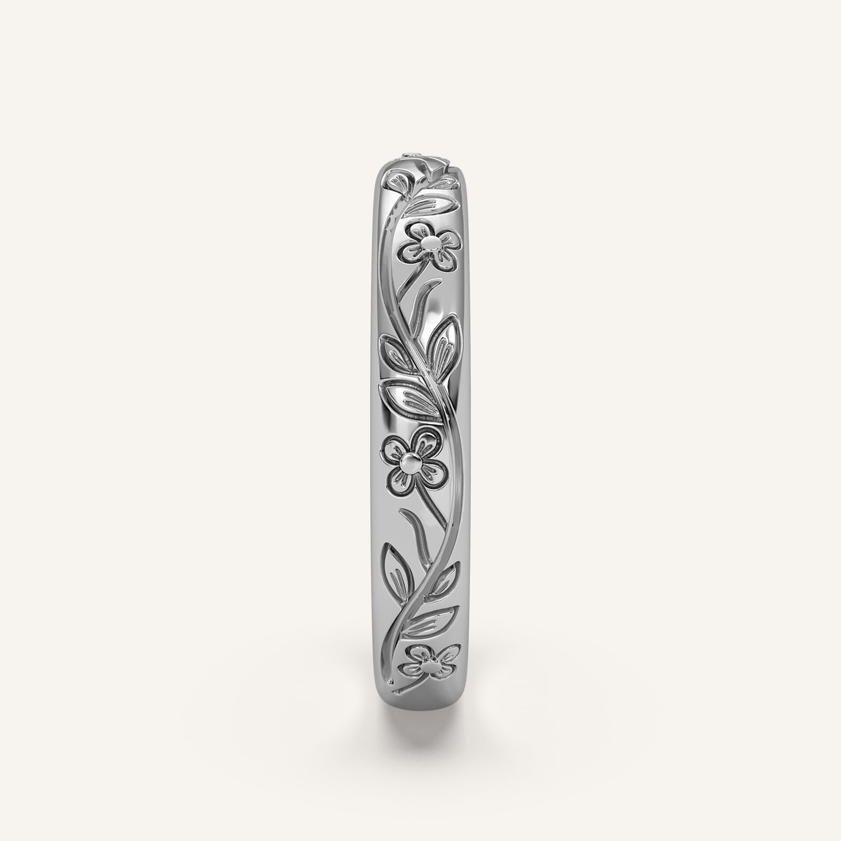 Floral Engraved Wedding Band in 14k White Gold (view 3)