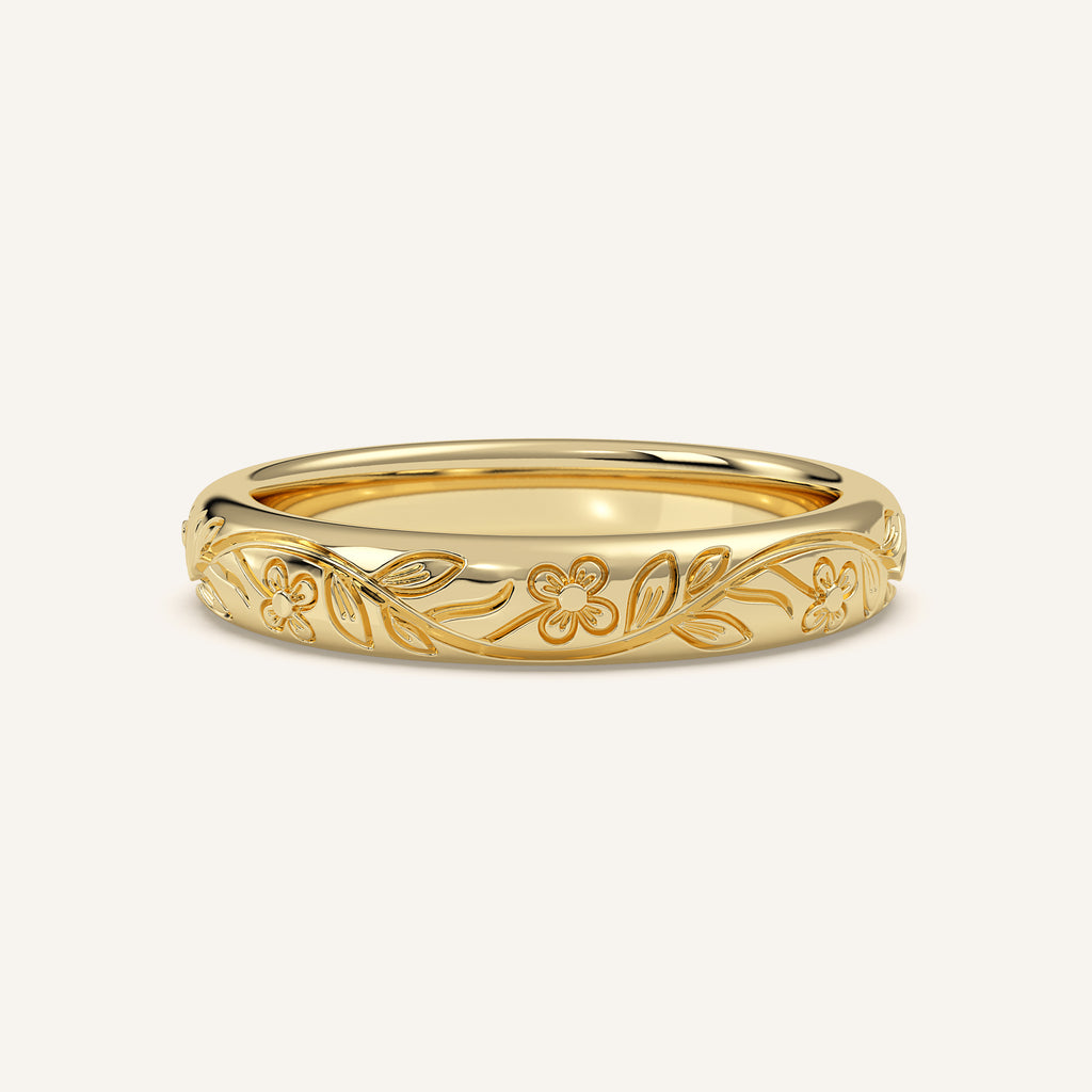 Floral Engraved Wedding Band in 14k Yellow Gold (view 1)