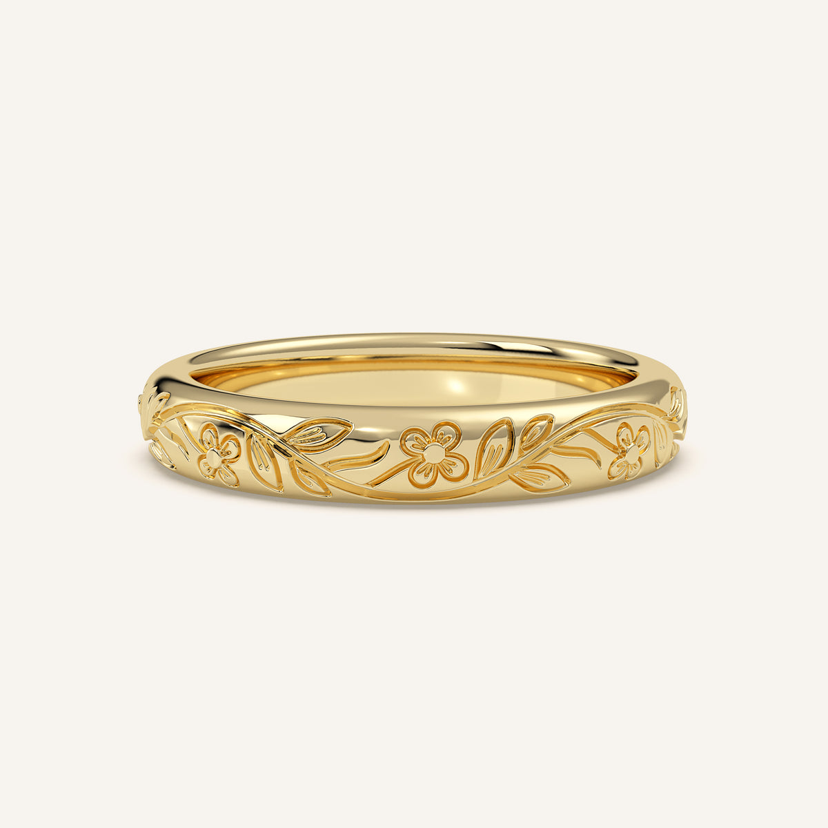 Floral Engraved Wedding Band in 14k Yellow Gold (view 1)