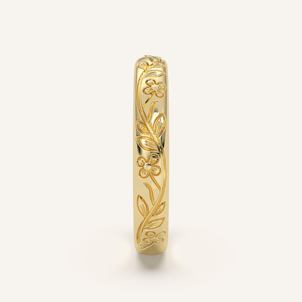 Floral Engraved Wedding Band in 14k Yellow Gold (view 3)