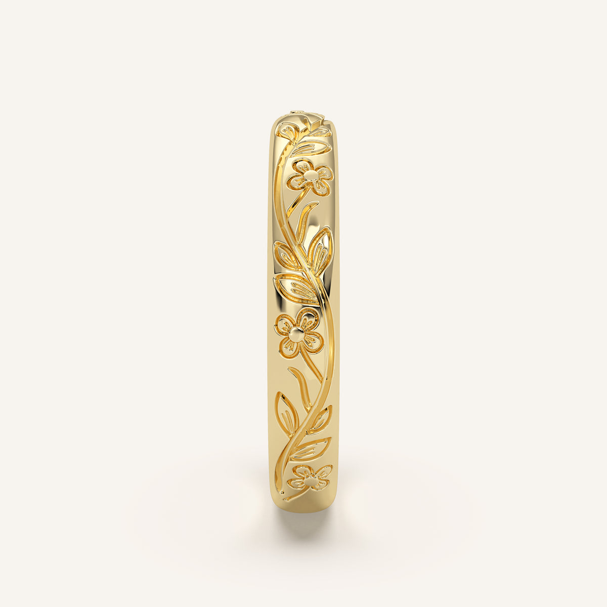 Floral Engraved Wedding Band in 14k Yellow Gold (view 3)