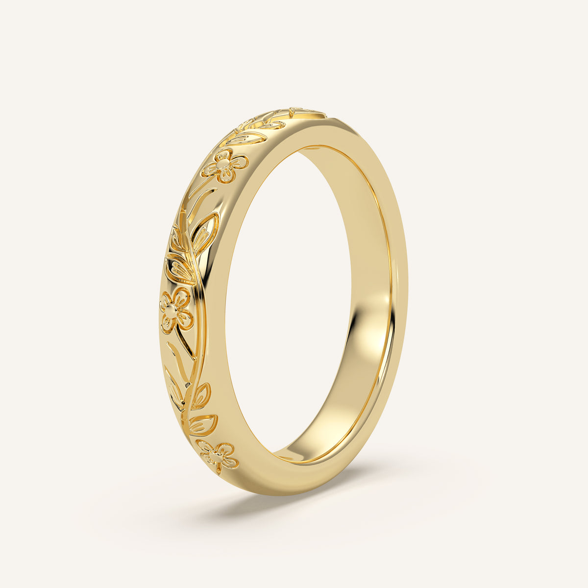 Floral Engraved Wedding Band in 14k Yellow Gold (view 2)