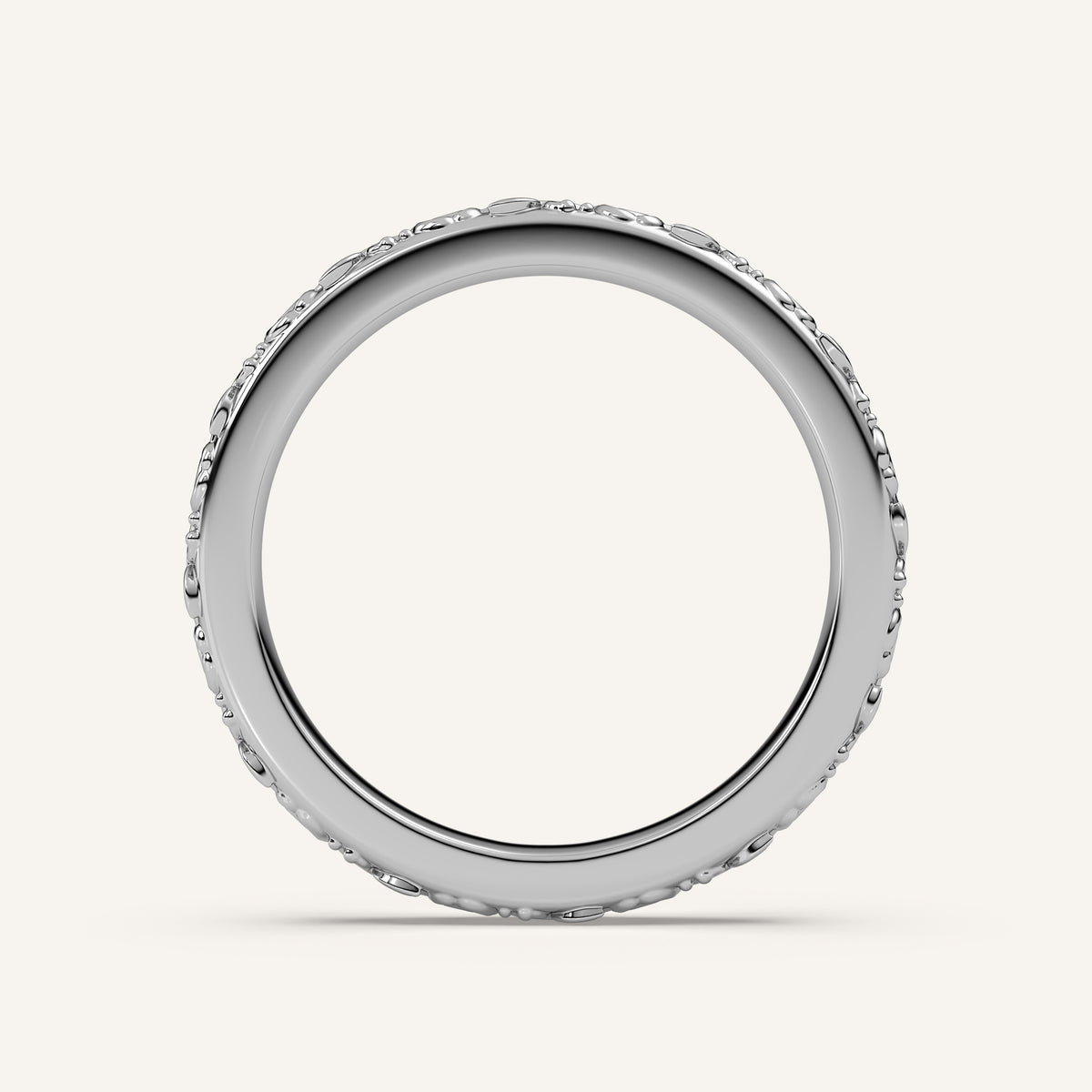 Sculpted Floral Wedding Band in 14k White Gold (view 4)