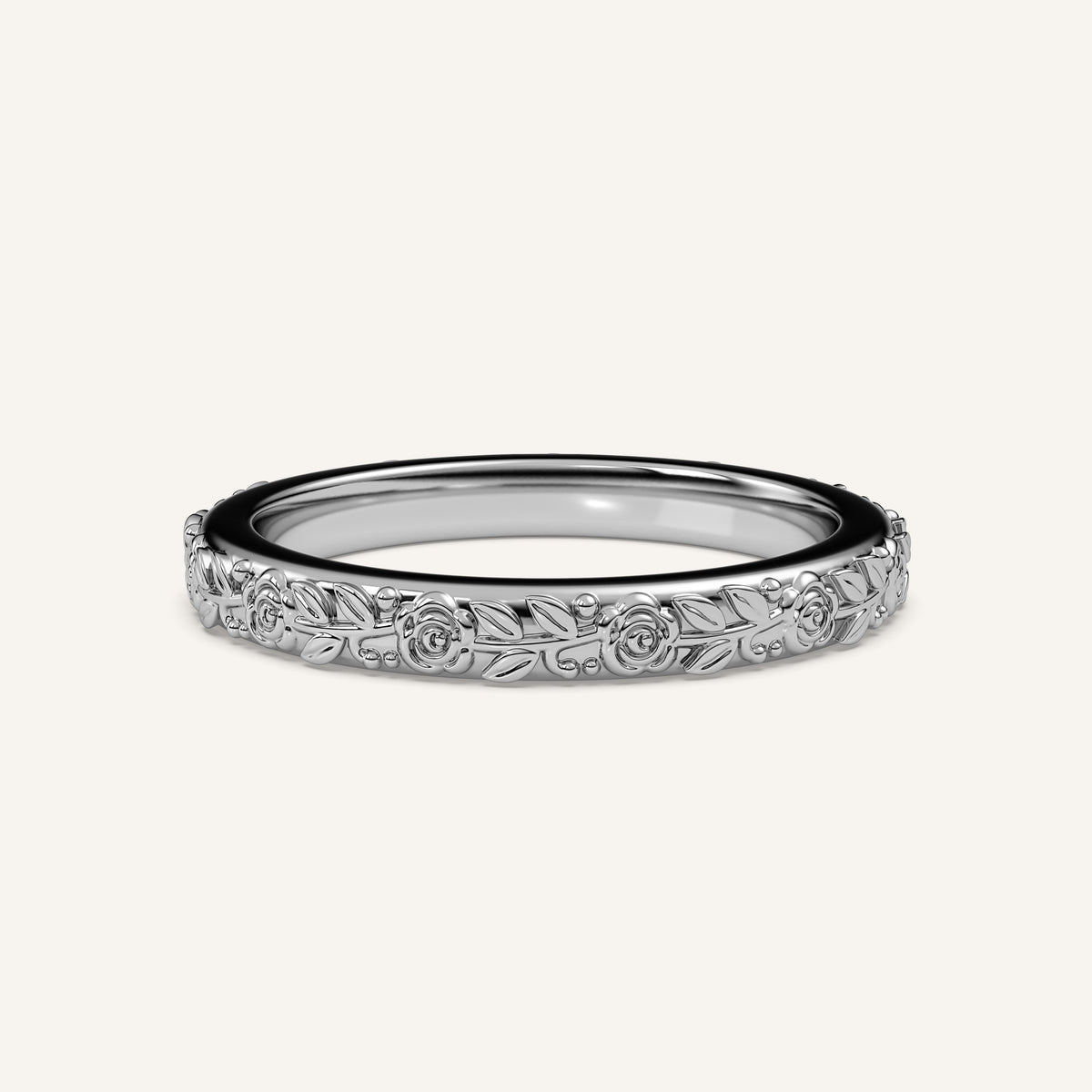 Sculpted Floral Wedding Band in 14k White Gold (view 1)