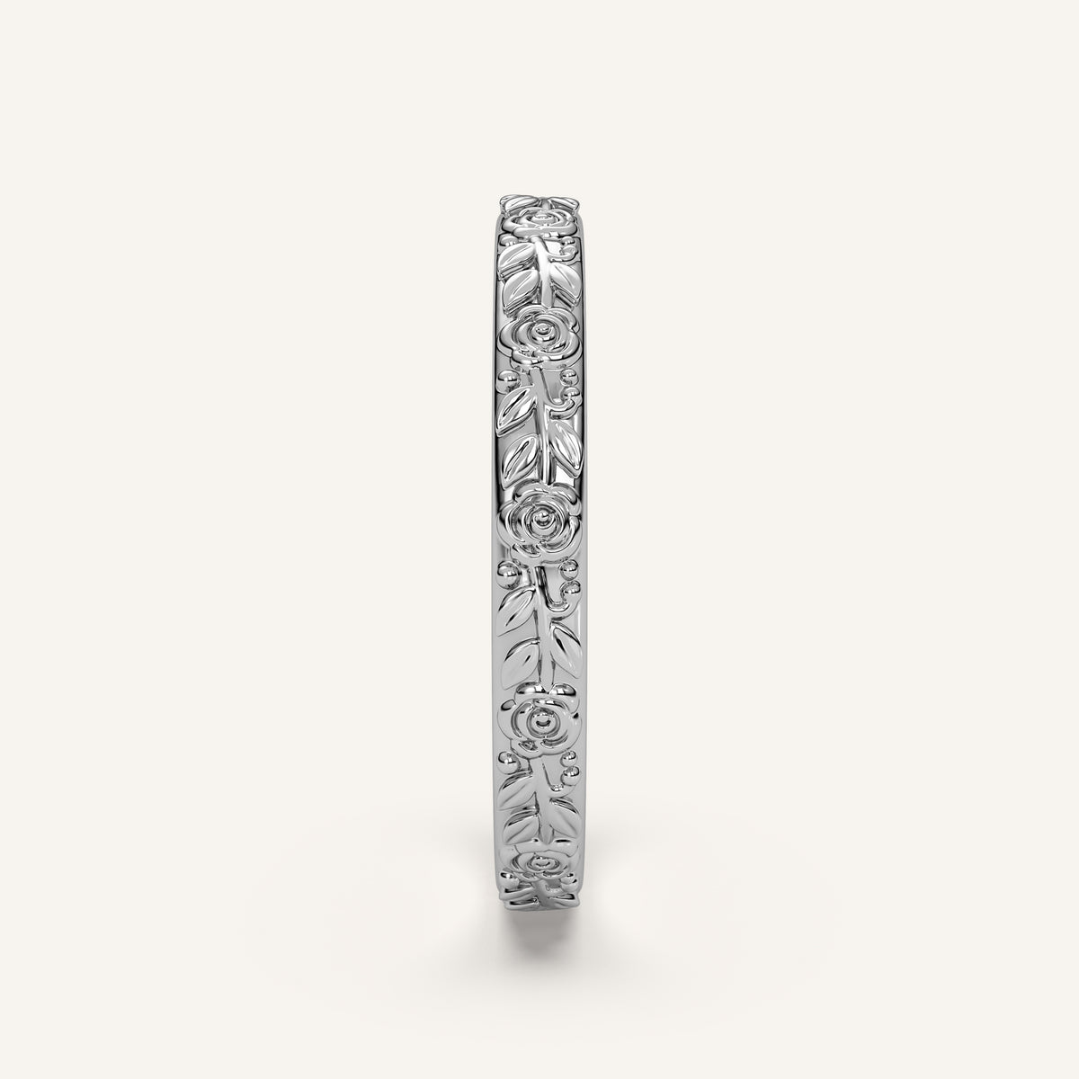Sculpted Floral Wedding Band in 14k White Gold (view 3)