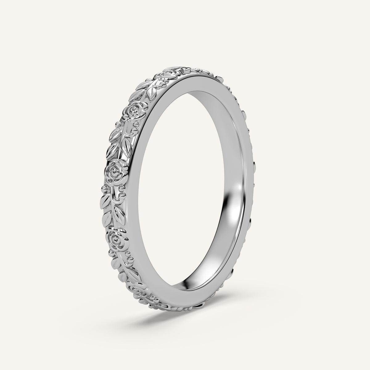 Sculpted Floral Wedding Band in 14k White Gold (view 2)