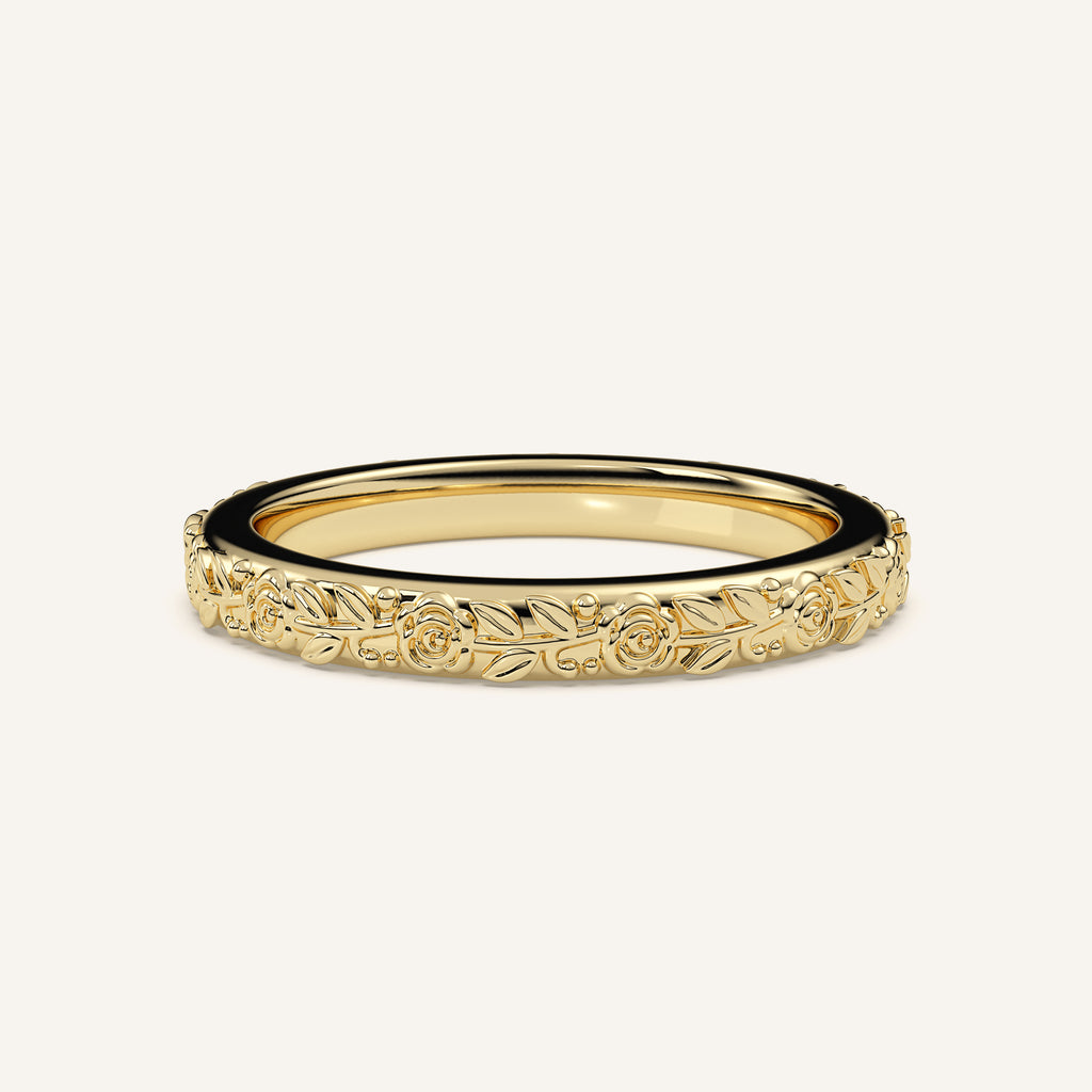 Sculpted Floral Wedding Band in 14k Yellow Gold (view 1)
