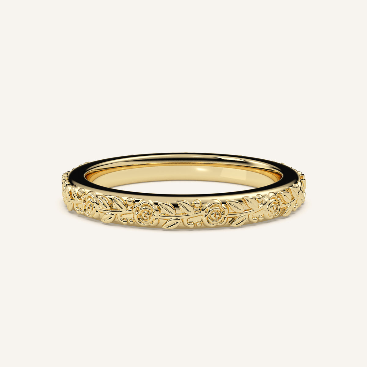 Sculpted Floral Wedding Band in 14k Yellow Gold (view 1)