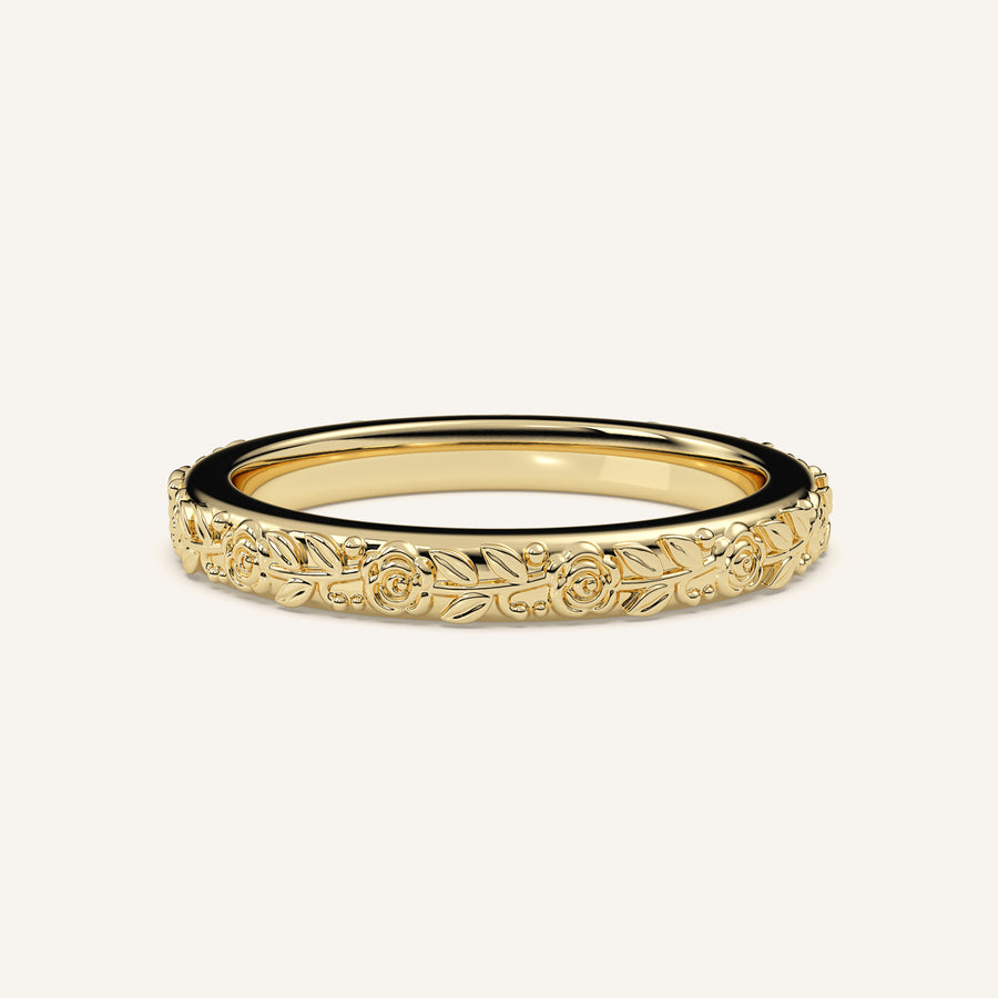 Sculpted Floral Wedding Band in 14k Yellow Gold (view 1)